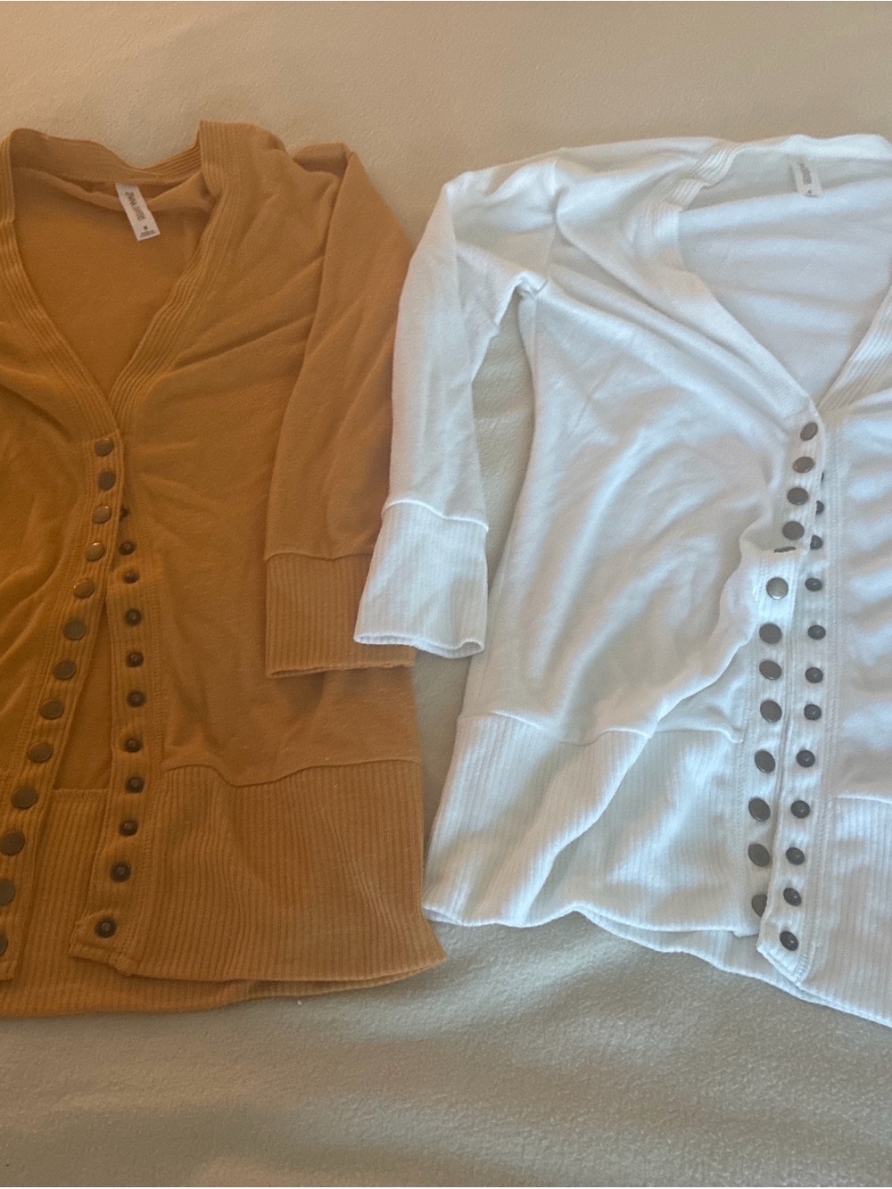 Zenana Outfitters V-Neck Button-Front Cardigans - White & Dark Yellow